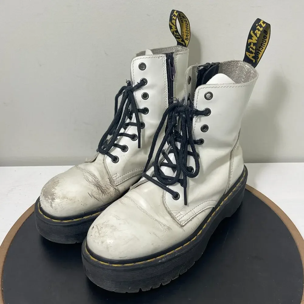 Dr. Martens Jadon Boots M7 / W8 White Leather Platform Grunge Punk Destroyed‎